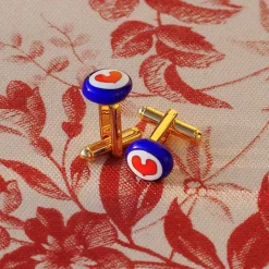 Amourrina Damani Cufflinks - Blue - Heart Red