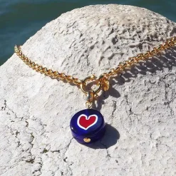Amourrina Lido Necklace - Blue - Heart Red