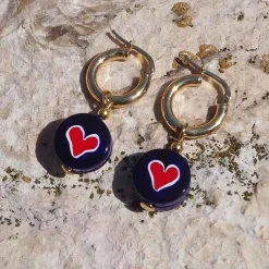 Amourrina Schiona Earrings Medium - Blue - Heart Red