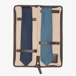 Battistoni Leather Inserts Tie-Case - Brown