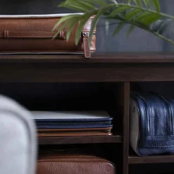 Battistoni Leather Inserts Tie-Case - Tan