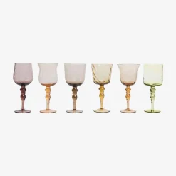 Bitossi Home Set Of 6 Glasses Assorted Shapes Texture Nuances Amber Pink - White Wine