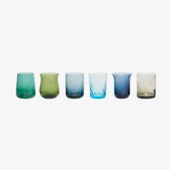 Bitossi Home Set Of 6 Tumbler Assorted Shapes Texture Nuances Blue Green