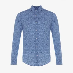 Fedeli Dark Blue Printed Sean Shirt