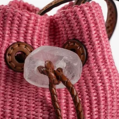 Iacobella Nirmala Raffia Bucket Bag Pink