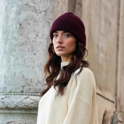 Issimo Pure Cashmere Fisherman'S Rib Hat Wine Red