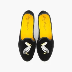 Issimo X Allagiulia Artisanal Black Velvet Loafers With Embroidery