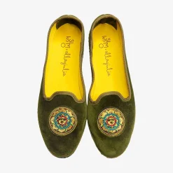 Issimo X Allagiulia Green Velvet Loafers With Embroidery