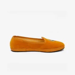 Issimo X Allagiulia Mustard Velvet Loafers With Pellican Embroidery