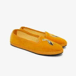 Issimo X Allagiulia Mustard Velvet Loafers With Pellican Embroidery