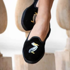 Issimo X Allagiulia Petrolium Blue Velvet Loafers With Pellican Embroidery