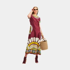 Issimo X La Doublej Swing Dress - Bordeaux Solar Placee