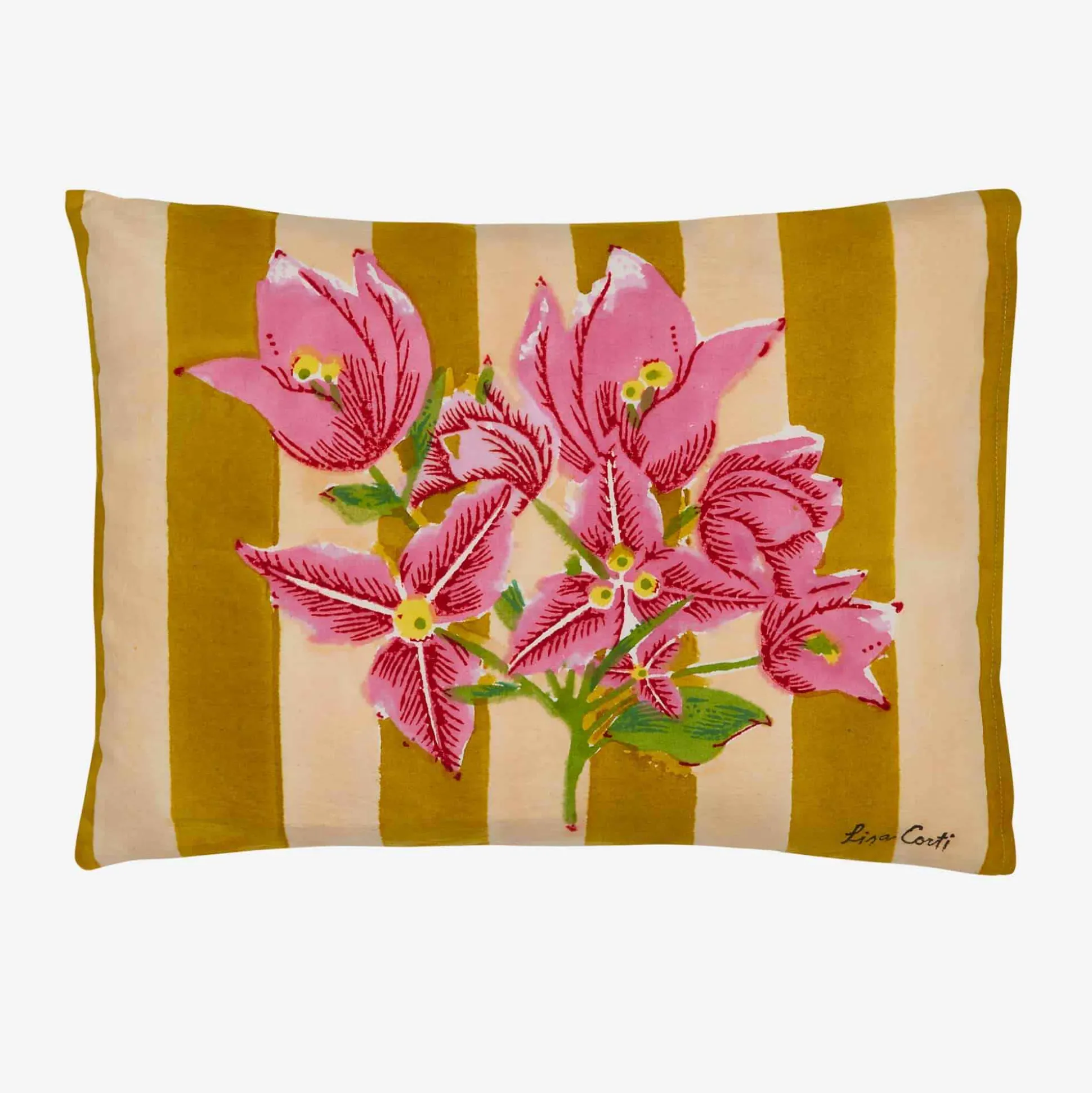 Issimo X Lisa Corti Bougainvillea Mustard Stripes Baby Pillow