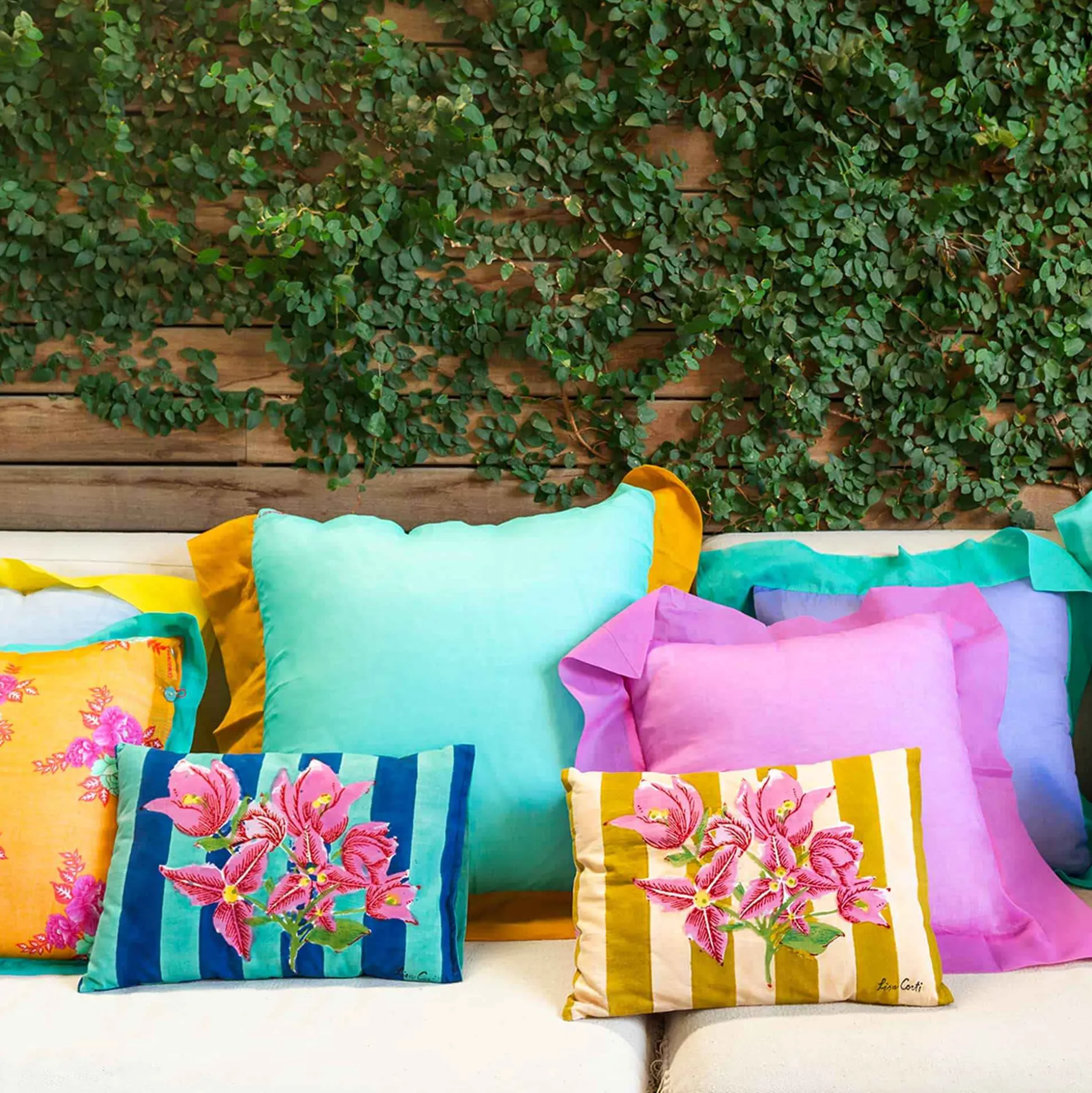 Issimo X Lisa Corti Bougainvillea Mustard Stripes Baby Pillow