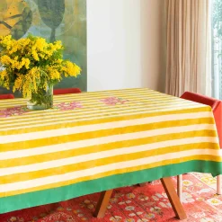 Issimo X Lisa Corti Bougainvillea Mustard Stripes Tablecloth