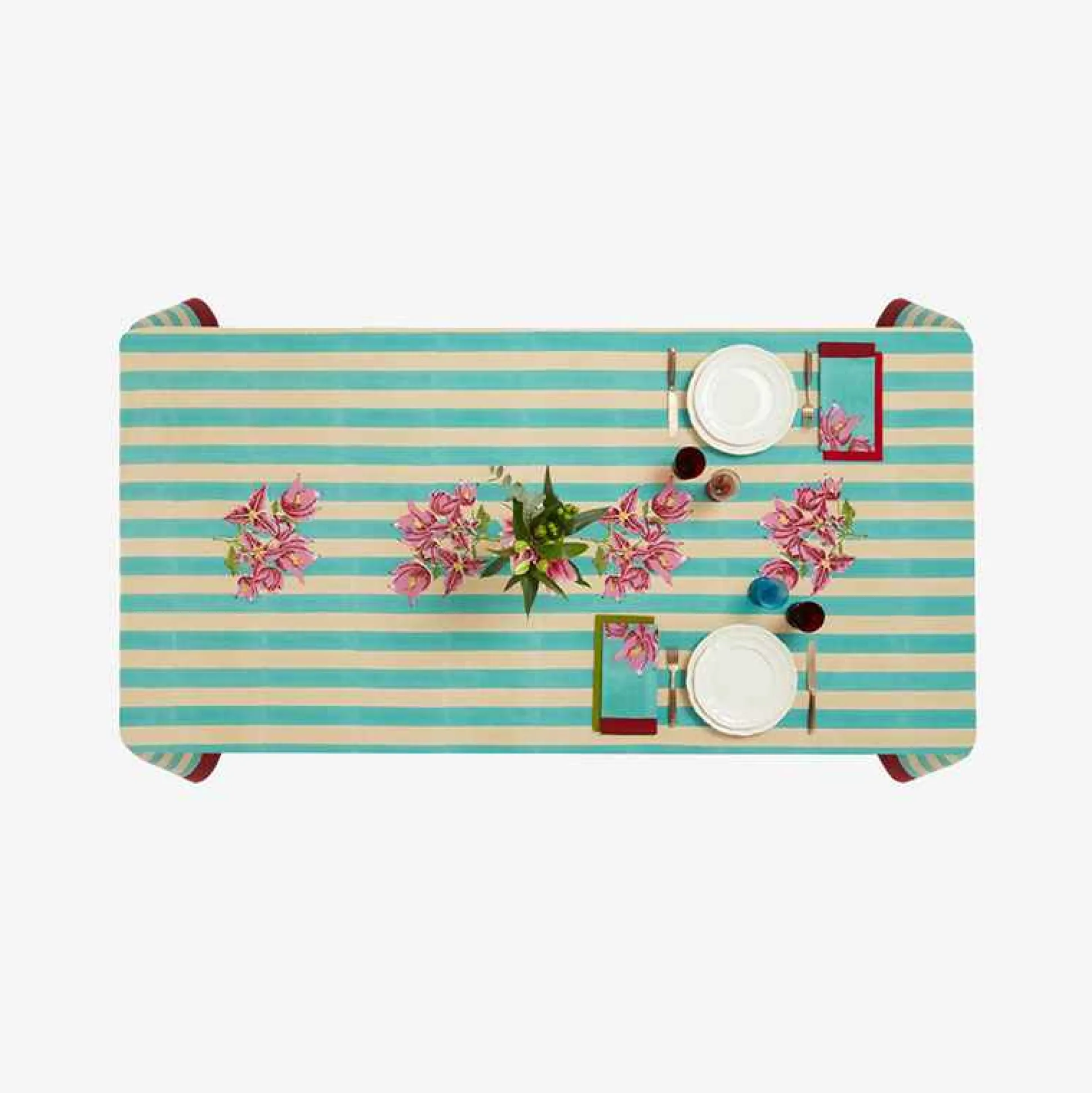 Issimo X Lisa Corti Bougainvillea White Veronese Stripes Table Cover