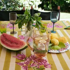 Issimo X Lisa Corti Bougainvillea Mustard Stripes Square Tablecloth