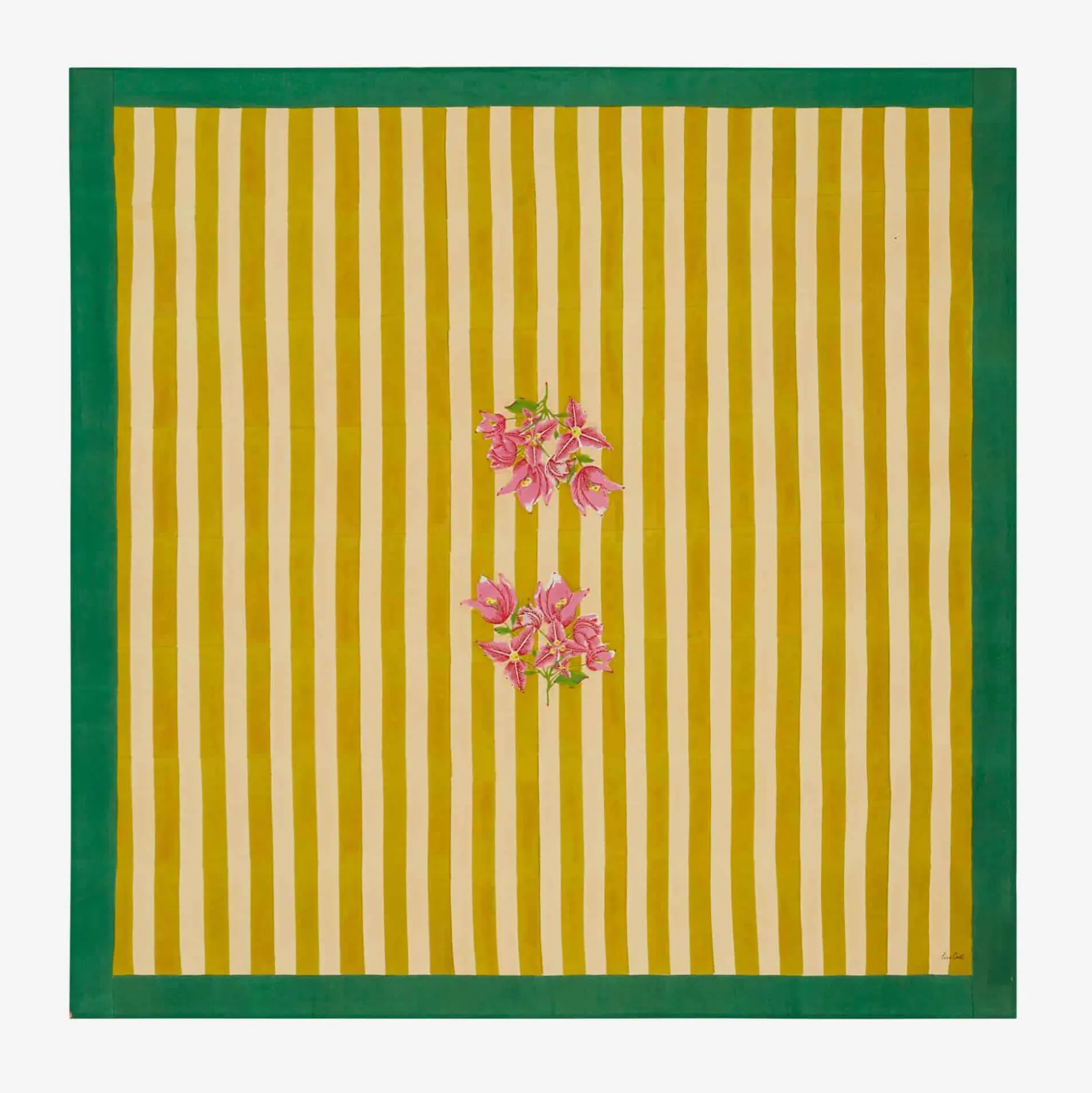 Issimo X Lisa Corti Bougainvillea Mustard Stripes Square Tablecloth