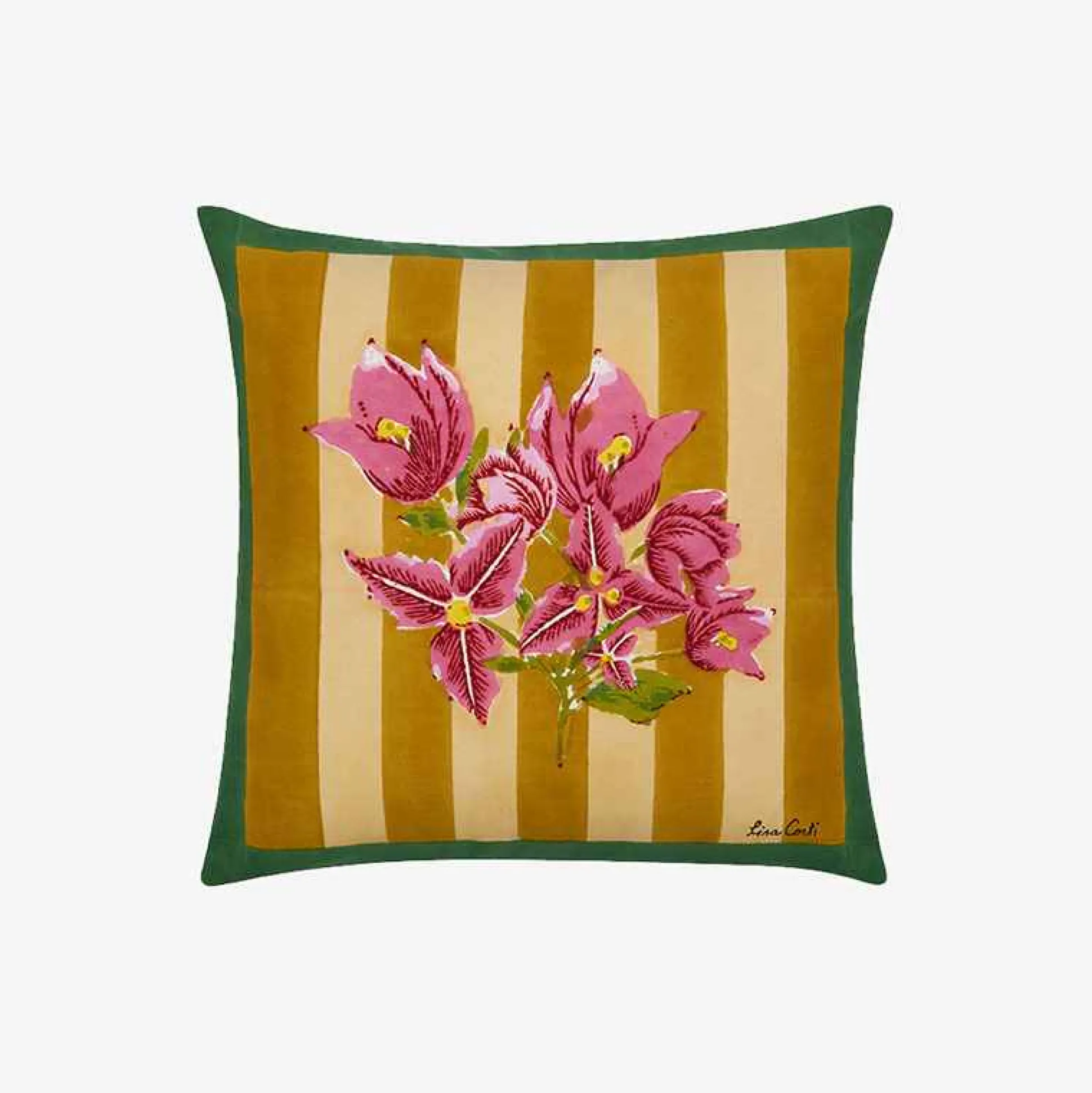 Issimo X Lisa Corti Bougainvillea Mustard Stripes Pillow
