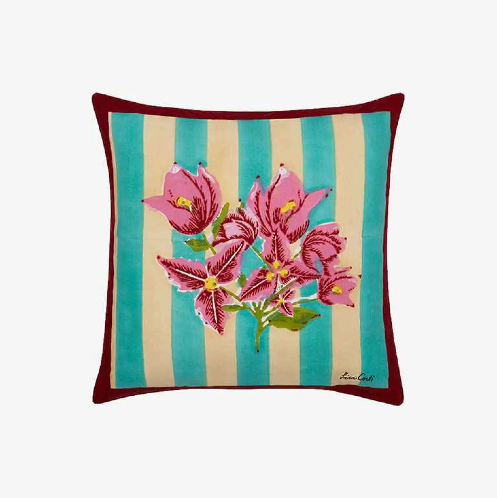 Issimo X Lisa Corti Bougainvillea White Veronese Stripes Pillow