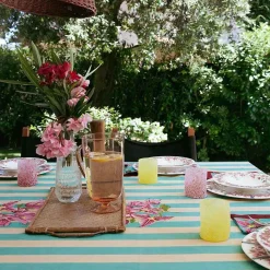 Issimo X Lisa Corti Bougainvillea White Veronese Stripes Square Tablecloth