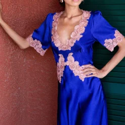 Issimo X Loretta Caponi Monica Short Sleeve Dress Blue
