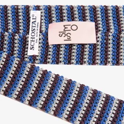 Issimo X Schostal Striped Knitted Silk Tie - Multicolor Blue
