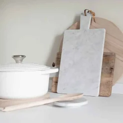 Marmolove Cutting Board In White Carrara Marble And Leather Lace
