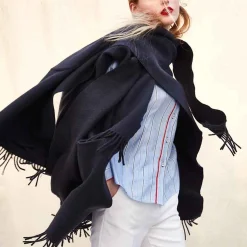 Officina Del Poggio - Long Fringed Cape Dark Blue